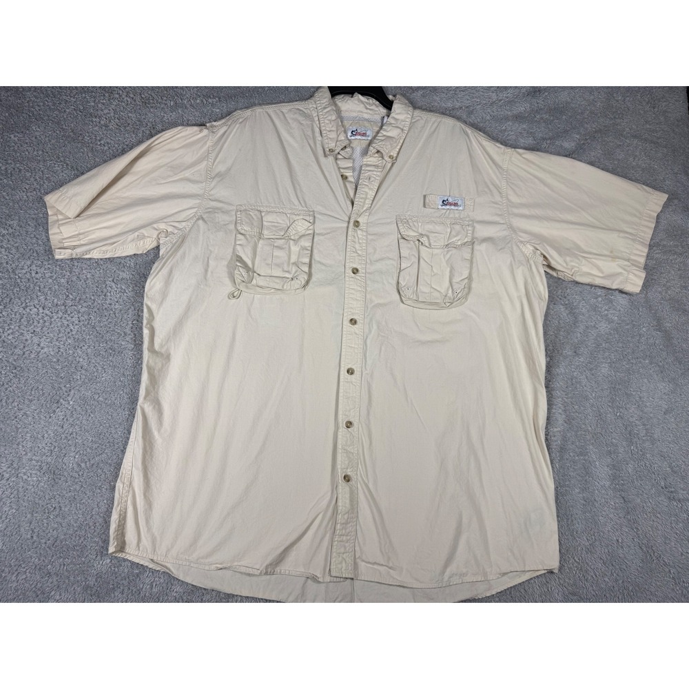 World Wide Sportsman Fishing Shirt Mens 2XLT Beige Good Short Sleeve Ventilated